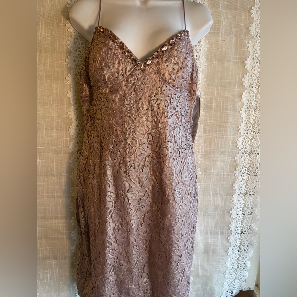 NWT size 12 Adrianna Papell mauve purple dress with beaded embellishments